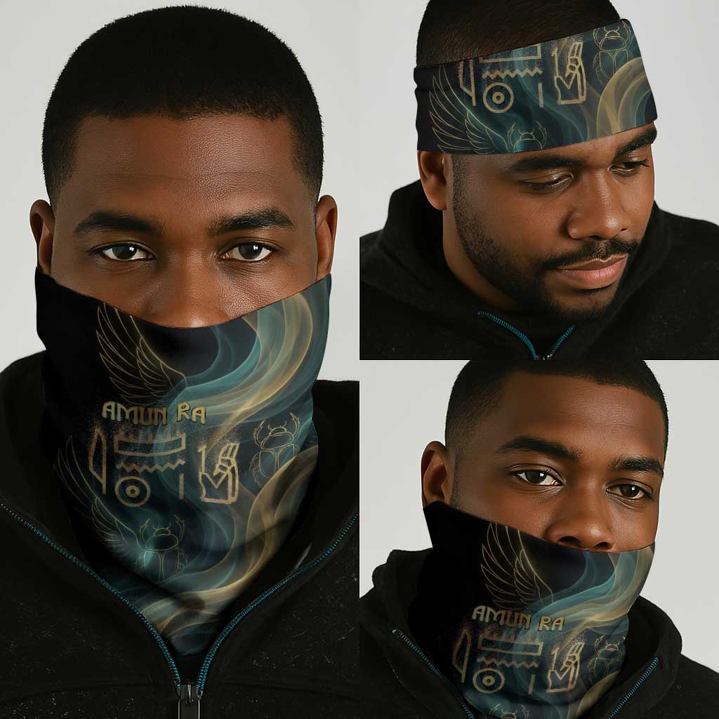 Amun Ancient Egyptian Neck Gaiter with Mystical Smoke Swirl Pattern, Fiery Ram Head, and Hieroglyphic - African Pride