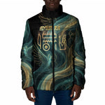 Amun Ancient Egyptian Padded Jacket with Mystical Smoke Swirl Pattern, Fiery Ram Head, and Hieroglyphic - African Pride