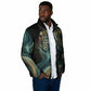 Amun Ancient Egyptian Padded Jacket with Mystical Smoke Swirl Pattern, Fiery Ram Head, and Hieroglyphic - African Pride