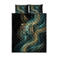 Amun Ancient Egyptian Quilt Bed Set with Mystical Smoke Swirl Pattern, Fiery Ram Head, and Hieroglyphic - African Pride