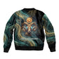 Amun Ancient Egyptian Sleeve Zip Bomber Jacket with Mystical Smoke Swirl Pattern, Fiery Ram Head, and Hieroglyphic - African Pride