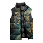 Amun Ancient Egyptian Sleeveless Puffer Jacket with Mystical Smoke Swirl Pattern, Fiery Ram Head, and Hieroglyphic - African Pride