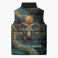 Amun Ancient Egyptian Sleeveless Puffer Jacket with Mystical Smoke Swirl Pattern, Fiery Ram Head, and Hieroglyphic - African Pride