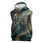 Amun Ancient Egyptian Sleeveless Zip Hoodie with Mystical Smoke Swirl Pattern, Fiery Ram Head, and Hieroglyphic - African Pride