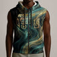 Amun Ancient Egyptian Sleeveless Zip Hoodie with Mystical Smoke Swirl Pattern, Fiery Ram Head, and Hieroglyphic - African Pride