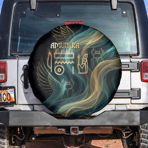 Amun Ancient Egyptian Spare Tire Cover with Mystical Smoke Swirl Pattern, Fiery Ram Head, and Hieroglyphic - African Pride