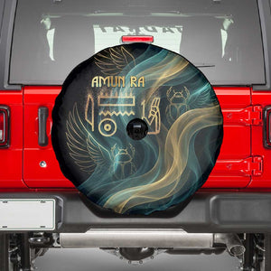 Amun Ancient Egyptian Spare Tire Cover with Mystical Smoke Swirl Pattern, Fiery Ram Head, and Hieroglyphic - African Pride