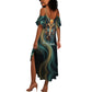 Amun Ancient Egyptian Summer Maxi Dress with Mystical Smoke Swirl Pattern, Fiery Ram Head, and Hieroglyphic - African Pride