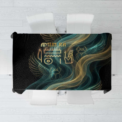 Amun Ancient Egyptian Tablecloth with Mystical Smoke Swirl Pattern, Fiery Ram Head, and Hieroglyphic - African Pride