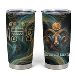 Amun Ancient Egyptian Tumbler Cup with Mystical Smoke Swirl Pattern, Fiery Ram Head, and Hieroglyphic - African Pride
