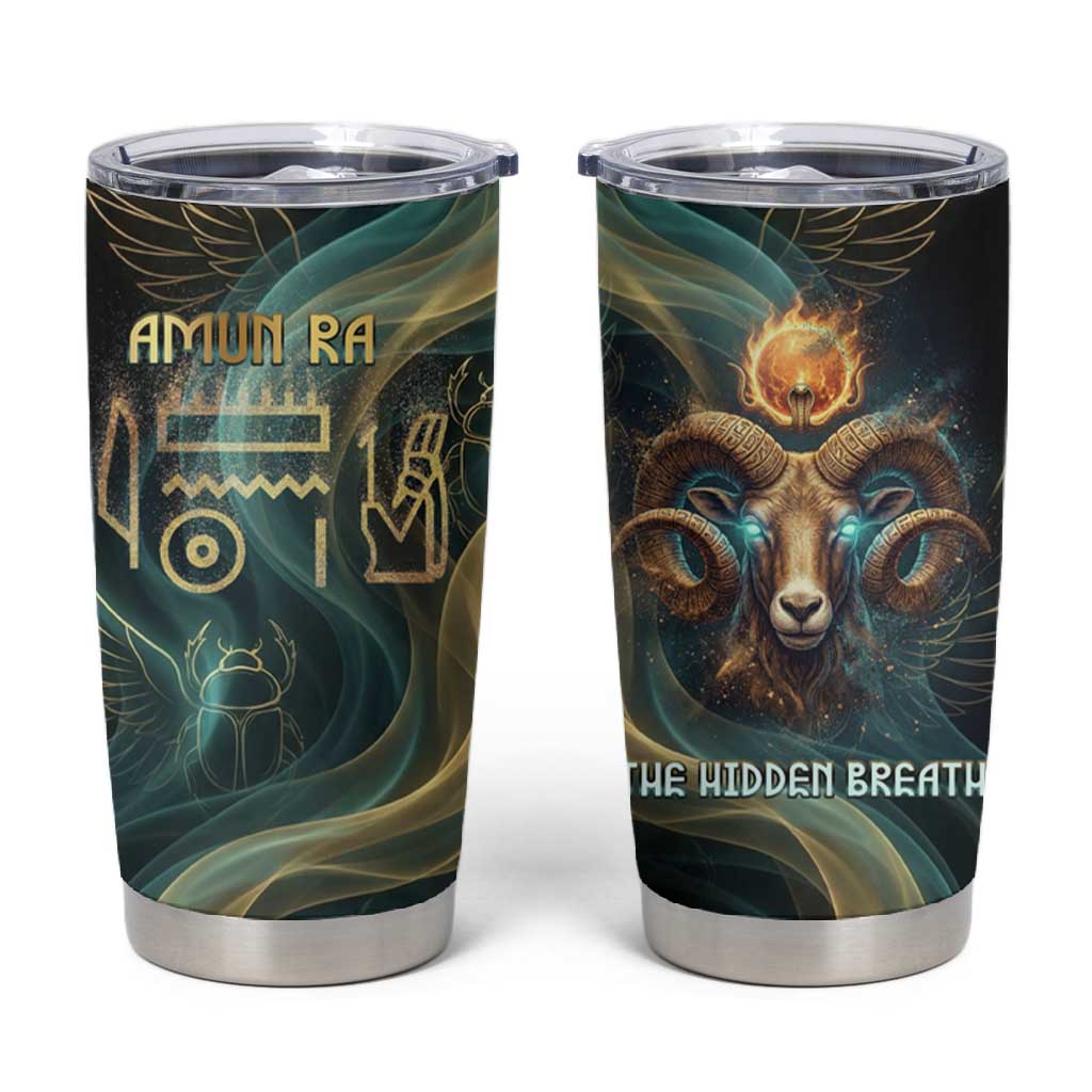 Amun Ancient Egyptian Tumbler Cup with Mystical Smoke Swirl Pattern, Fiery Ram Head, and Hieroglyphic - African Pride