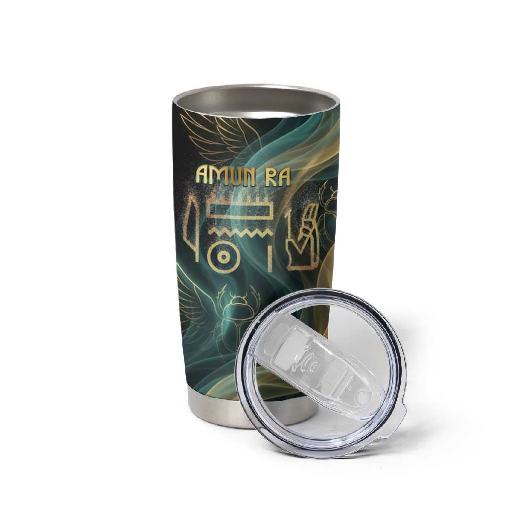 Amun Ancient Egyptian Tumbler Cup with Mystical Smoke Swirl Pattern, Fiery Ram Head, and Hieroglyphic - African Pride