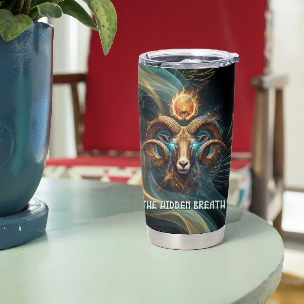 Amun Ancient Egyptian Tumbler Cup with Mystical Smoke Swirl Pattern, Fiery Ram Head, and Hieroglyphic - African Pride