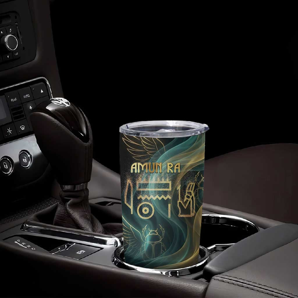 Amun Ancient Egyptian Tumbler Cup with Mystical Smoke Swirl Pattern, Fiery Ram Head, and Hieroglyphic - African Pride