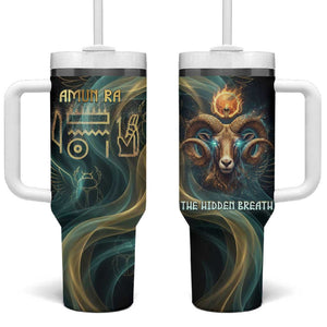 Amun Ancient Egyptian Tumbler With Handle with Mystical Smoke Swirl Pattern, Fiery Ram Head, and Hieroglyphic - African Pride