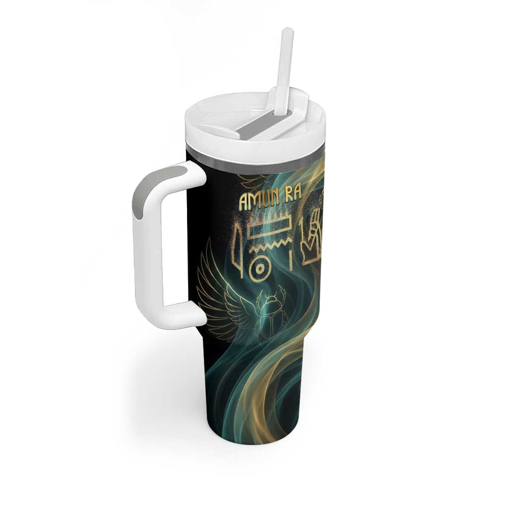 Amun Ancient Egyptian Tumbler With Handle with Mystical Smoke Swirl Pattern, Fiery Ram Head, and Hieroglyphic - African Pride