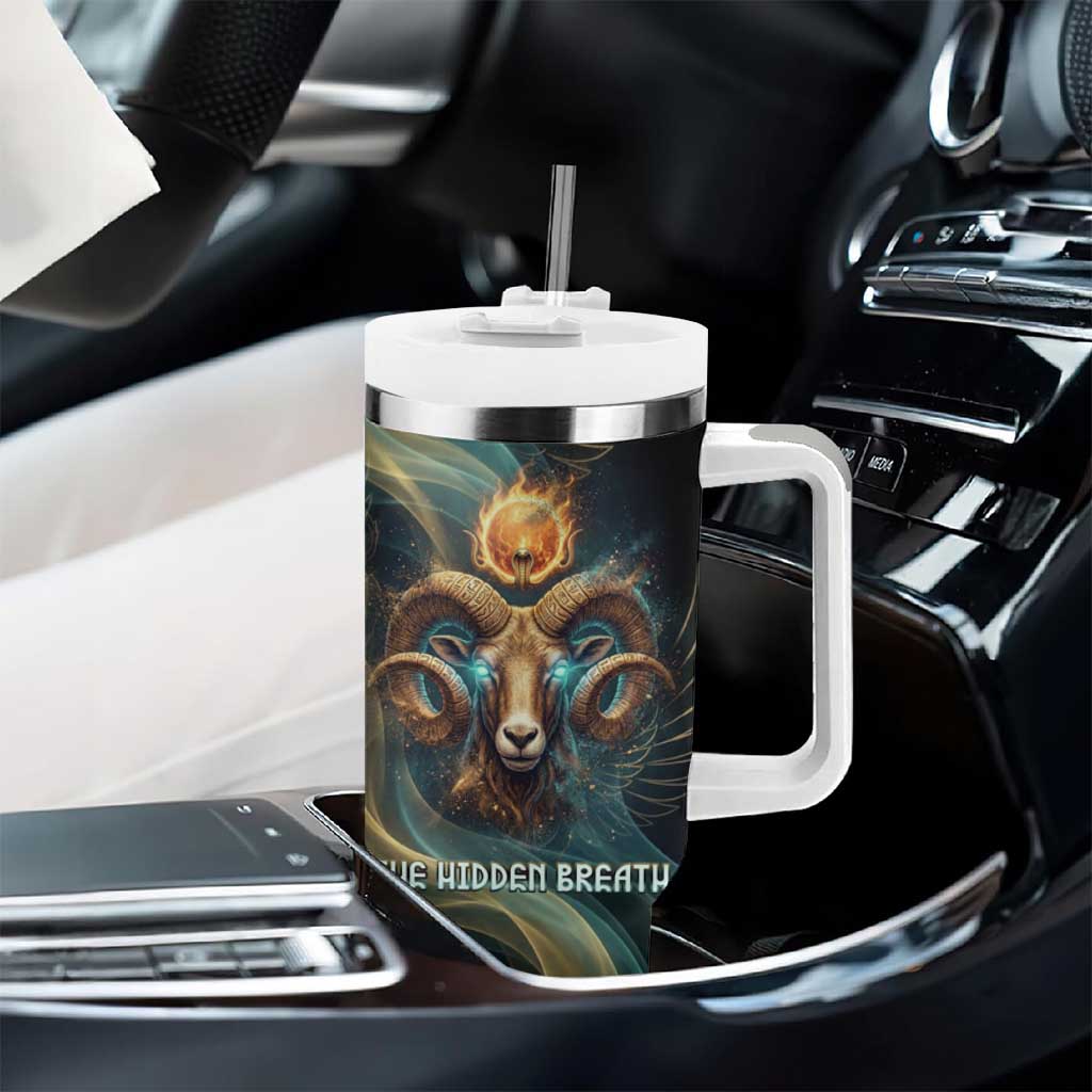 Amun Ancient Egyptian Tumbler With Handle with Mystical Smoke Swirl Pattern, Fiery Ram Head, and Hieroglyphic - African Pride