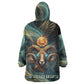 Amun Ancient Egyptian Wearable Blanket Hoodie with Mystical Smoke Swirl Pattern, Fiery Ram Head, and Hieroglyphic - African Pride