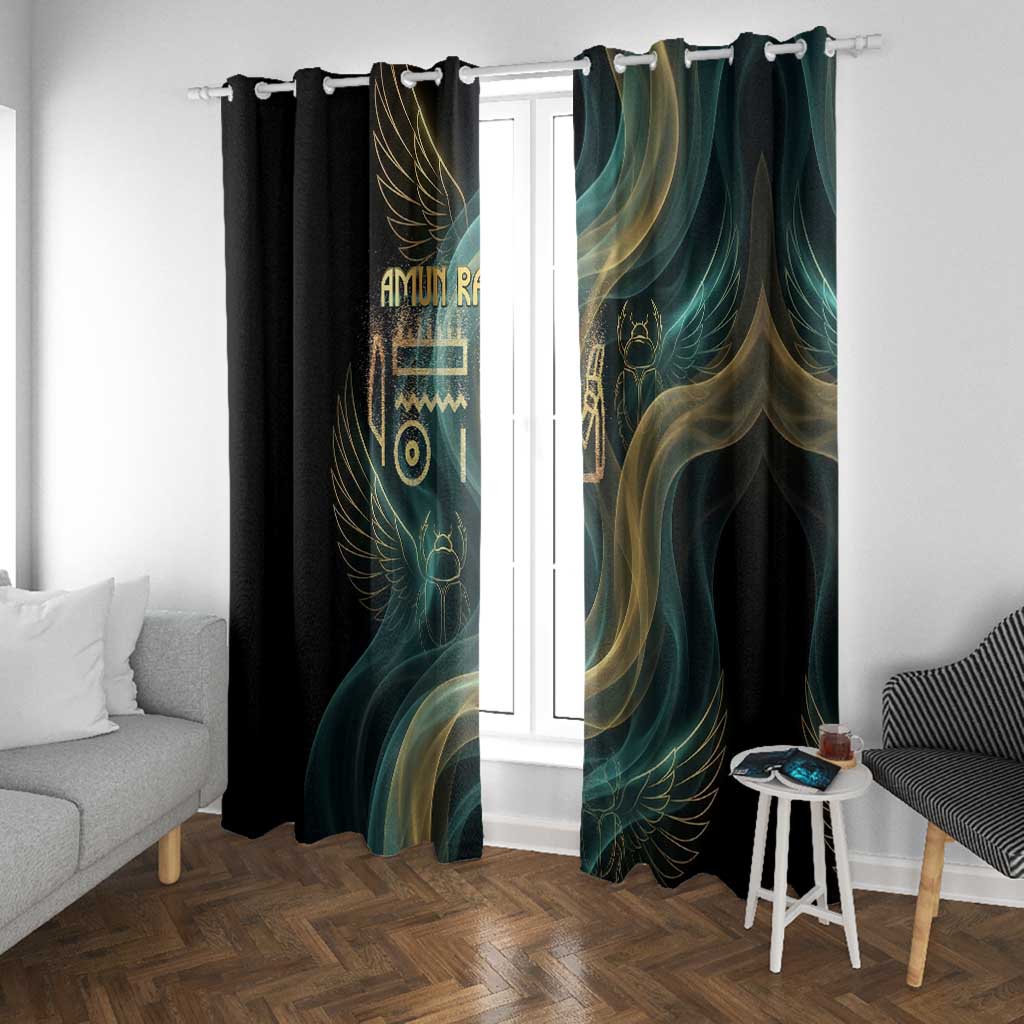 Amun Ancient Egyptian Window Curtain with Mystical Smoke Swirl Pattern, Fiery Ram Head, and Hieroglyphic - African Pride