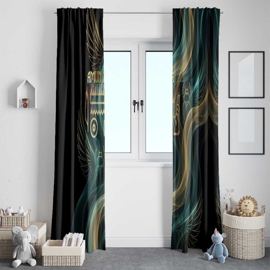 Amun Ancient Egyptian Window Curtain with Mystical Smoke Swirl Pattern, Fiery Ram Head, and Hieroglyphic - African Pride