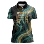 Amun Ancient Egyptian Women Polo Shirt with Mystical Smoke Swirl Pattern, Fiery Ram Head, and Hieroglyphic - African Pride