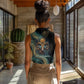 Amun Ancient Egyptian Women Sleeveless Polo Shirt with Mystical Smoke Swirl Pattern, Fiery Ram Head, and Hieroglyphic - African Pride