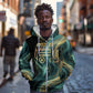 Amun Ancient Egyptian Zip Hoodie with Mystical Smoke Swirl Pattern, Fiery Ram Head, and Hieroglyphic - African Pride