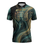 Amun Ancient Egyptian Zipper Polo Shirt with Mystical Smoke Swirl Pattern, Fiery Ram Head, and Hieroglyphic - African Pride