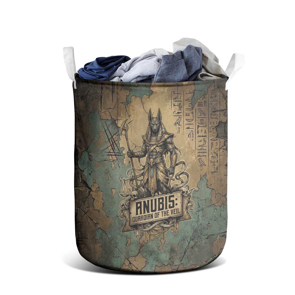 Anubis Laundry Basket Ancient Egyptian Aged Papyrus, Scales of Justice, and Egyptian Hieroglyph - African Pride