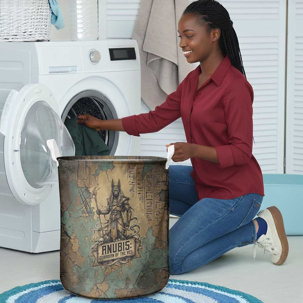 Anubis Laundry Basket Ancient Egyptian Aged Papyrus, Scales of Justice, and Egyptian Hieroglyph - African Pride