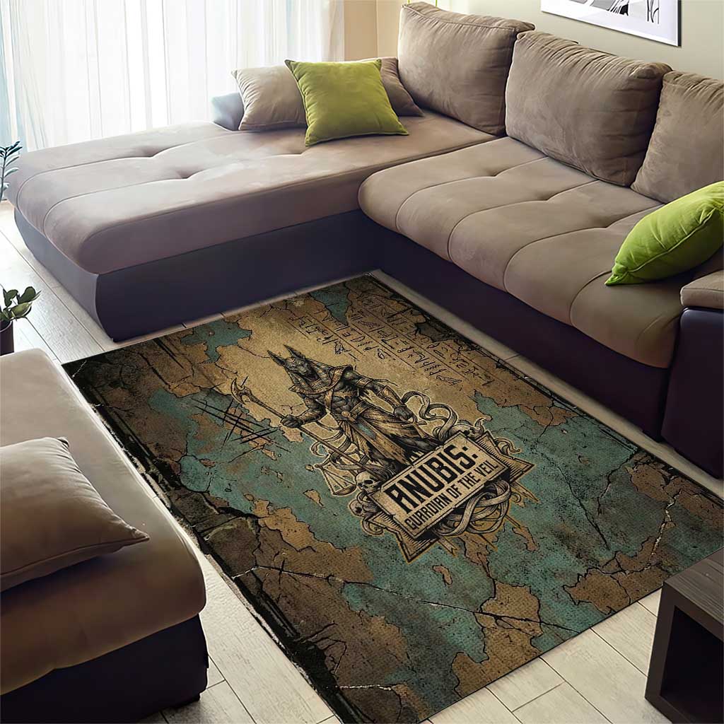 Anubis Area Rug Ancient Egyptian Aged Papyrus, Scales of Justice, and Egyptian Hieroglyph - African Pride