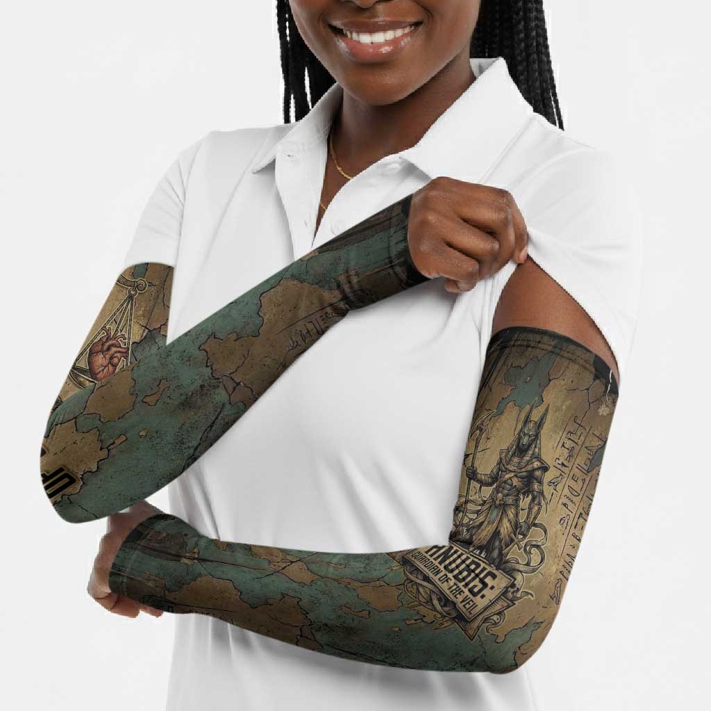 Anubis Arm Sleeves Ancient Egyptian Aged Papyrus, Scales of Justice, and Egyptian Hieroglyph - African Pride