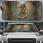 Anubis Auto Sun Shade Ancient Egyptian Aged Papyrus, Scales of Justice, and Egyptian Hieroglyph - African Pride
