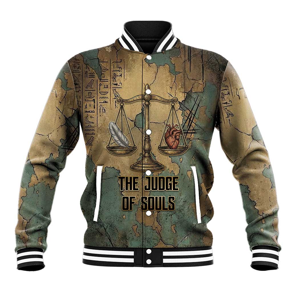 Anubis Baseball Jacket Ancient Egyptian Aged Papyrus, Scales of Justice, and Egyptian Hieroglyph - African Pride