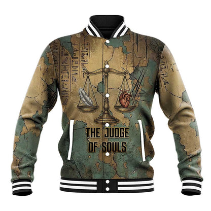 Anubis Baseball Jacket Ancient Egyptian Aged Papyrus, Scales of Justice, and Egyptian Hieroglyph - African Pride