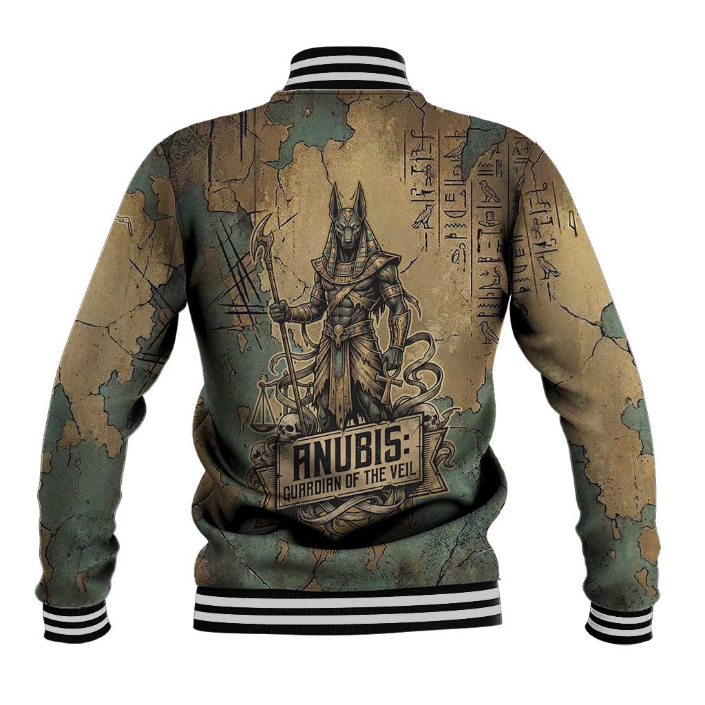 Anubis Baseball Jacket Ancient Egyptian Aged Papyrus, Scales of Justice, and Egyptian Hieroglyph - African Pride