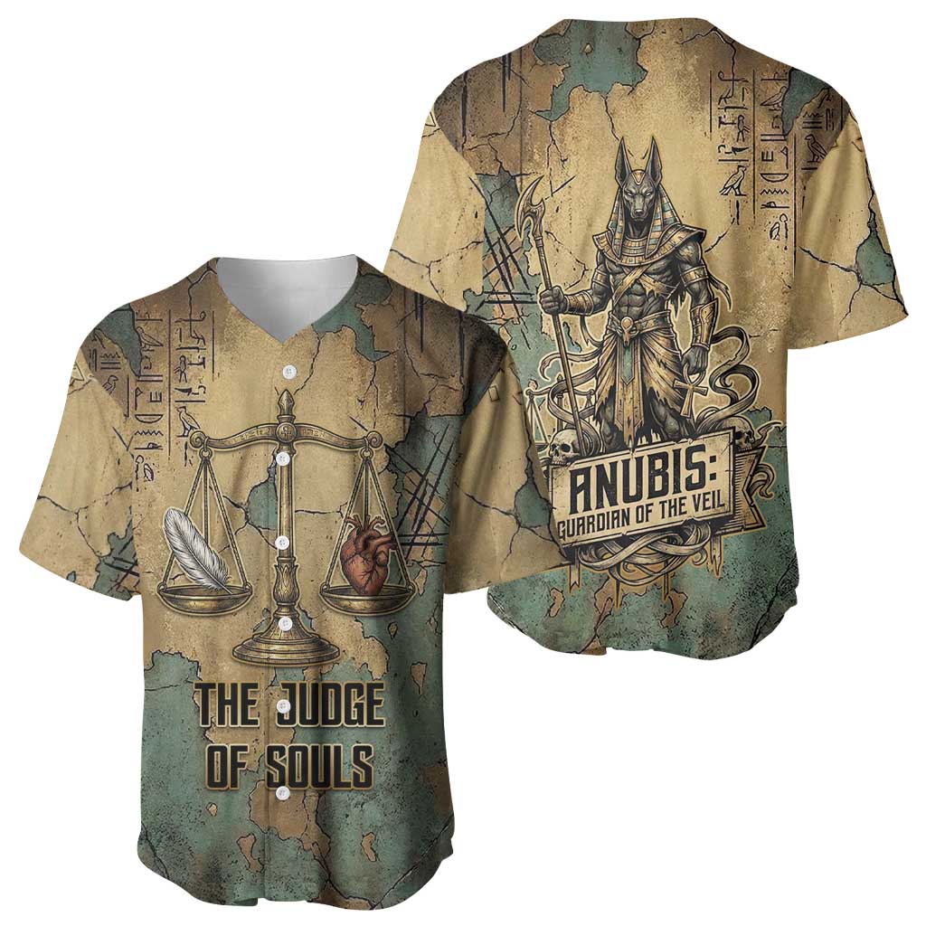 Anubis Baseball Jersey Ancient Egyptian Aged Papyrus, Scales of Justice, and Egyptian Hieroglyph - African Pride