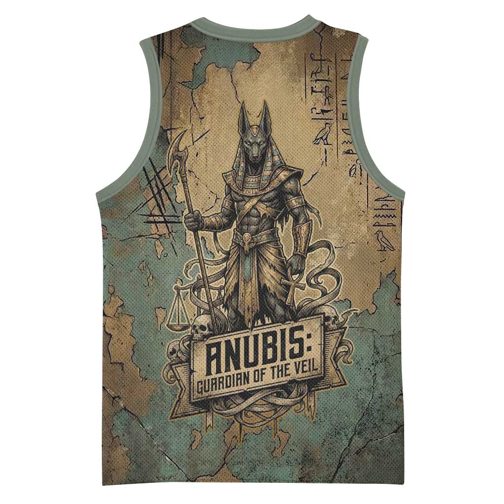 Anubis Basketball Jersey Ancient Egyptian Aged Papyrus, Scales of Justice, and Egyptian Hieroglyph - African Pride