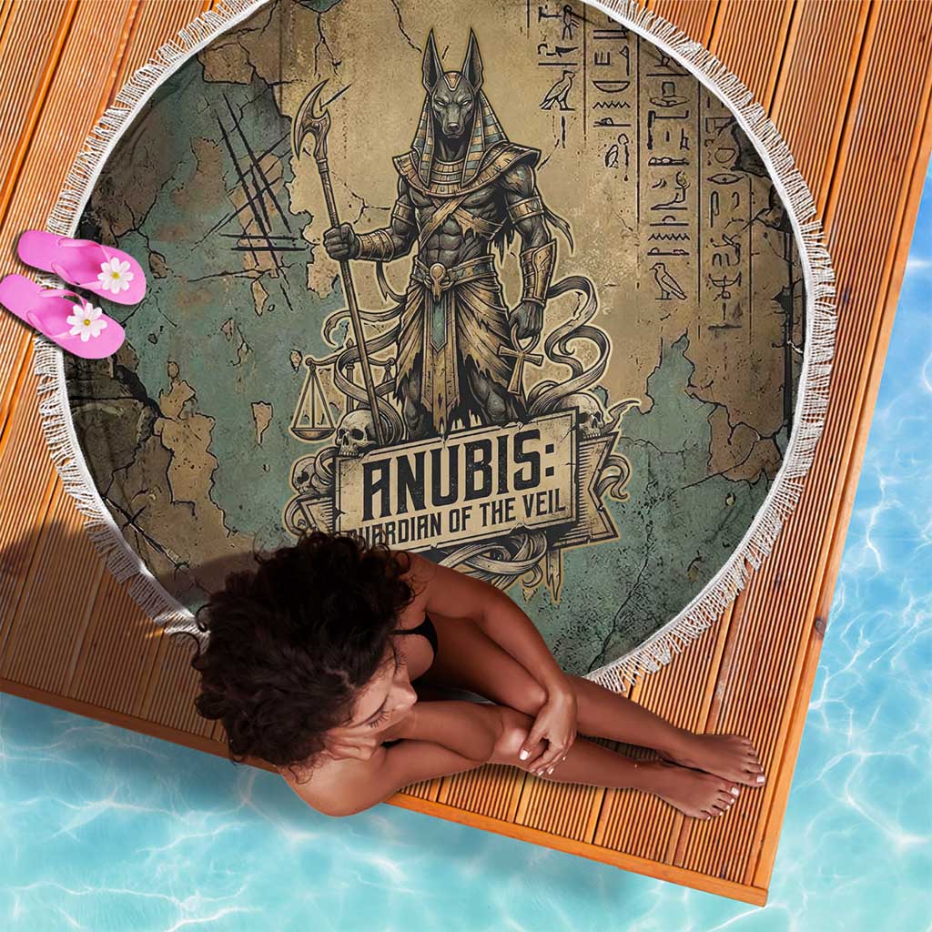 Anubis Beach Blanket Ancient Egyptian Aged Papyrus, Scales of Justice, and Egyptian Hieroglyph - African Pride