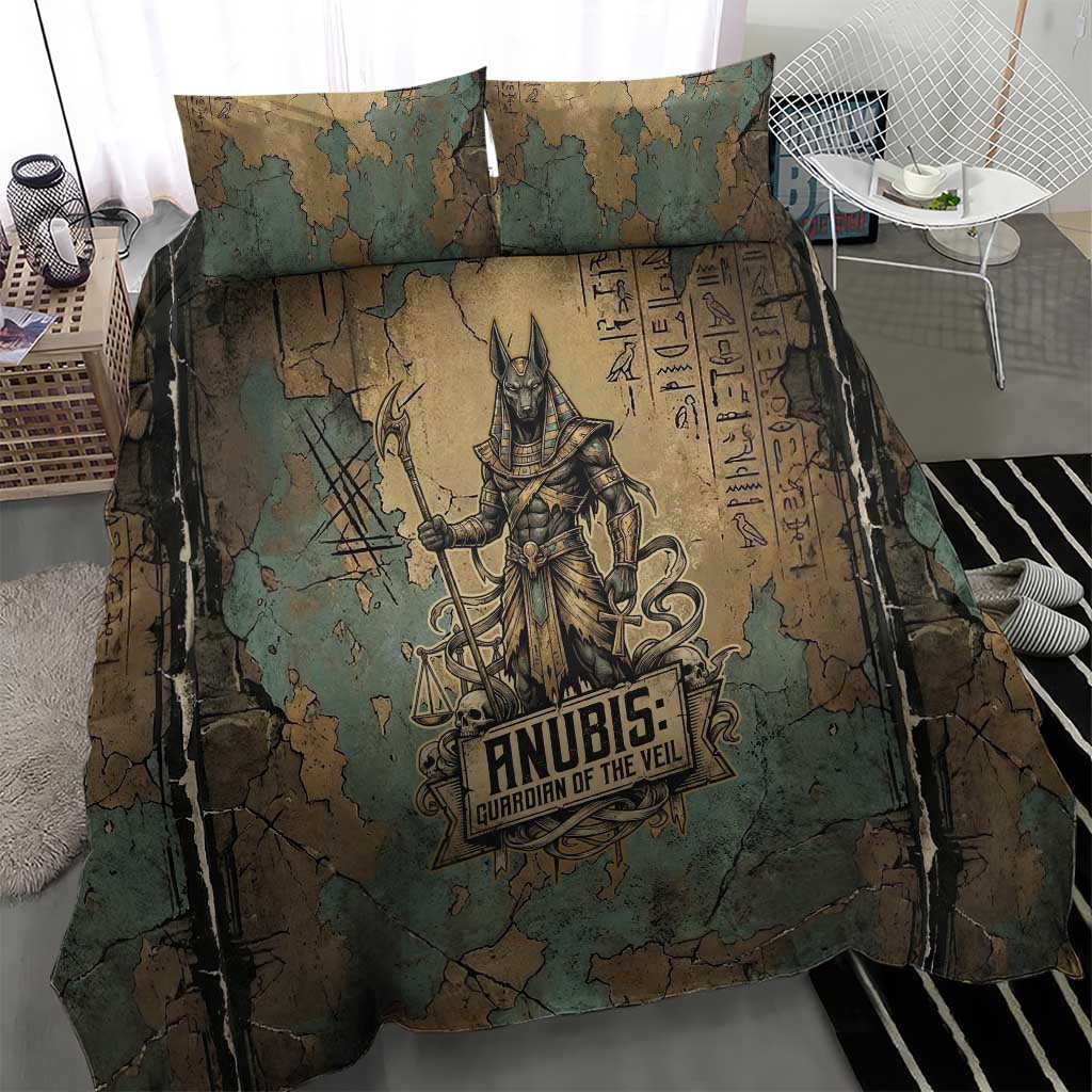Anubis Bedding Set Ancient Egyptian Aged Papyrus, Scales of Justice, and Egyptian Hieroglyph - African Pride