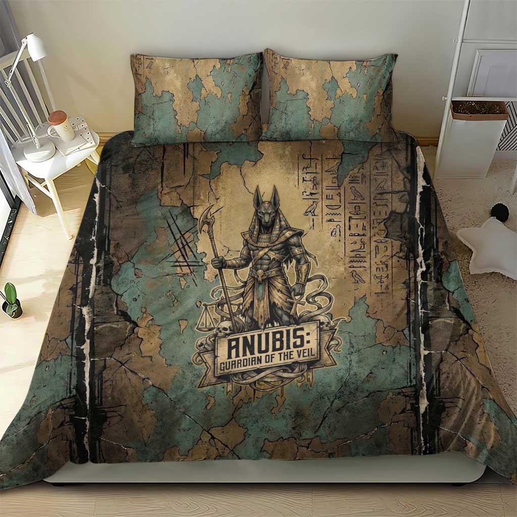 Anubis Bedding Set Ancient Egyptian Aged Papyrus, Scales of Justice, and Egyptian Hieroglyph - African Pride