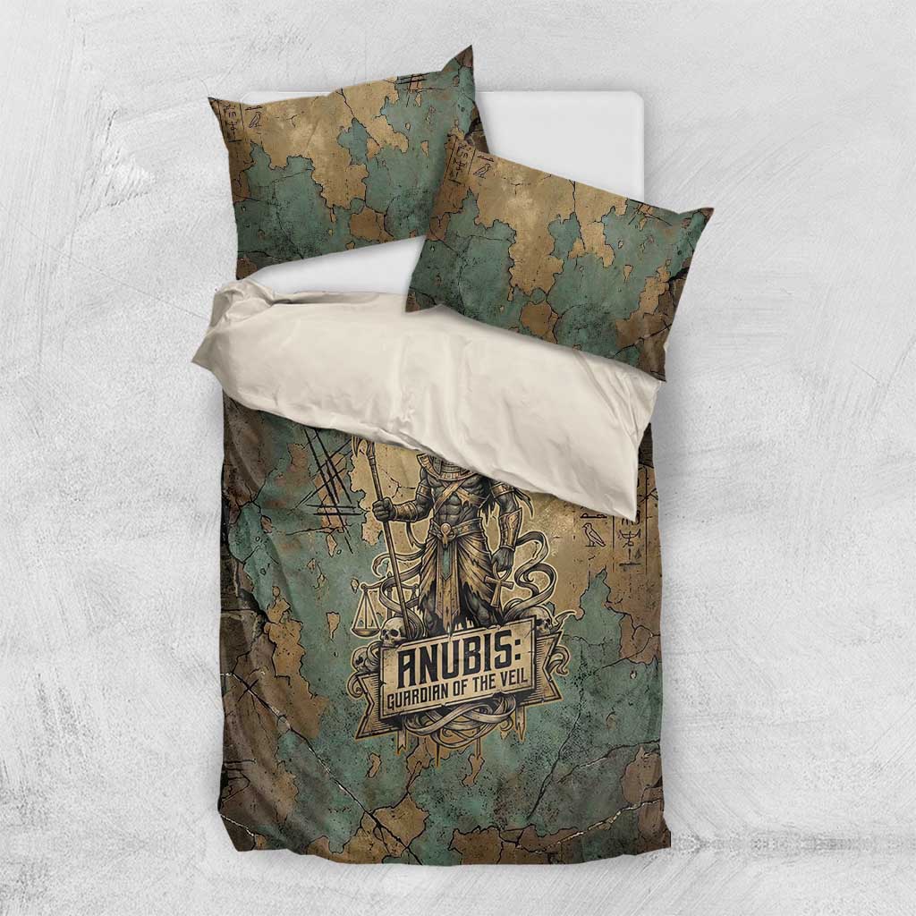 Anubis Bedding Set Ancient Egyptian Aged Papyrus, Scales of Justice, and Egyptian Hieroglyph - African Pride