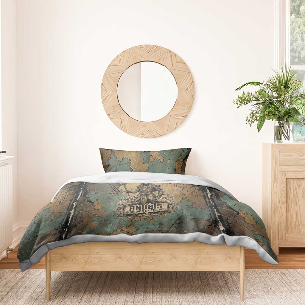 Anubis Bedding Set Ancient Egyptian Aged Papyrus, Scales of Justice, and Egyptian Hieroglyph - African Pride