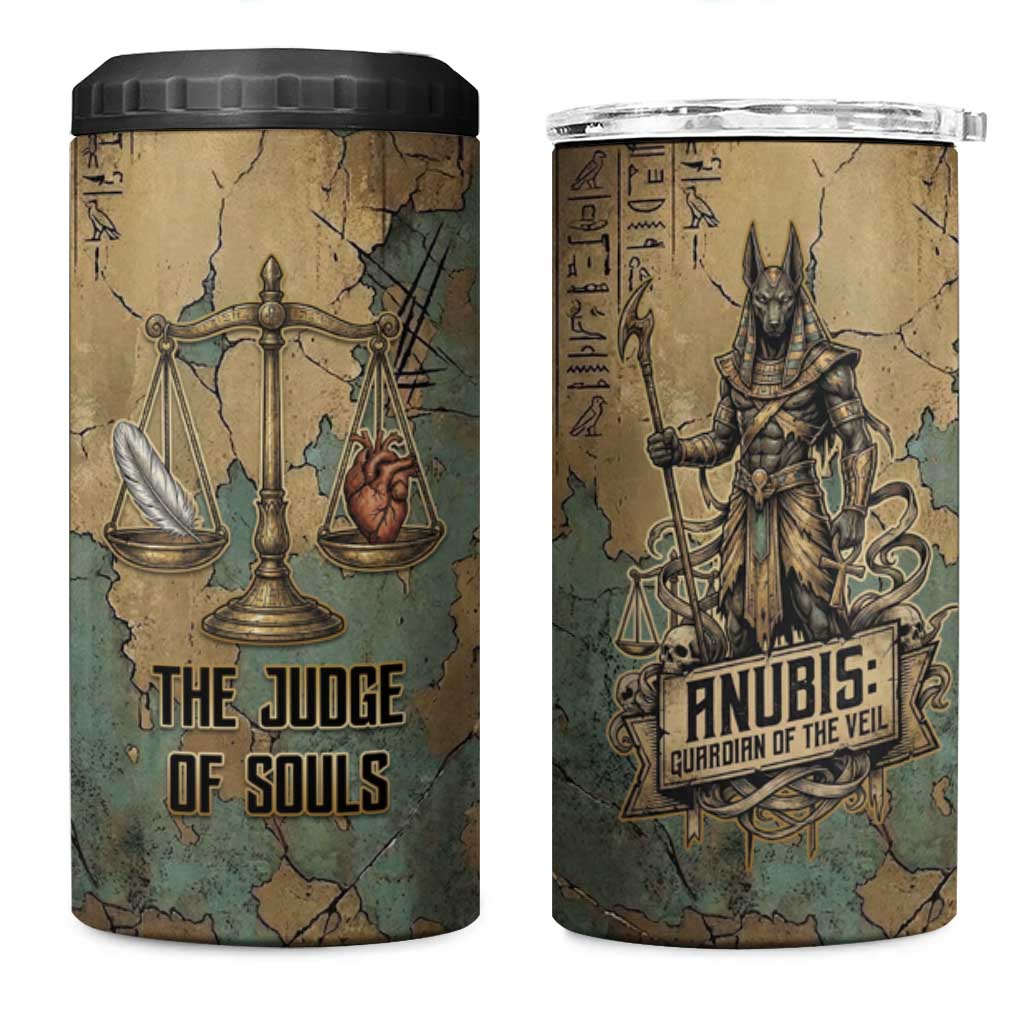 Anubis 4 in 1 Can Cooler Tumbler Ancient Egyptian Aged Papyrus, Scales of Justice, and Egyptian Hieroglyph - African Pride