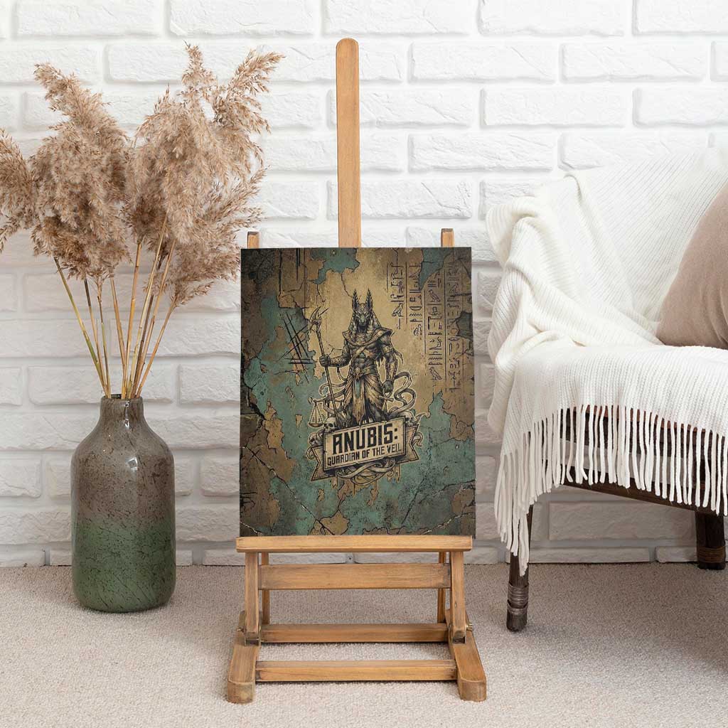 Anubis Canvas Wall Art Ancient Egyptian Aged Papyrus, Scales of Justice, and Egyptian Hieroglyph - African Pride