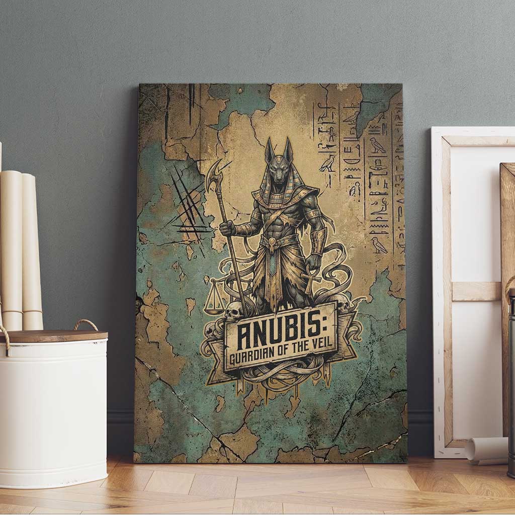 Anubis Canvas Wall Art Ancient Egyptian Aged Papyrus, Scales of Justice, and Egyptian Hieroglyph - African Pride