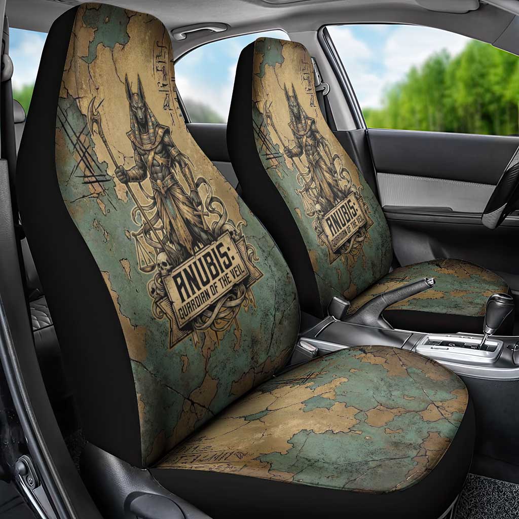 Anubis Car Seat Cover Ancient Egyptian Aged Papyrus, Scales of Justice, and Egyptian Hieroglyph - African Pride