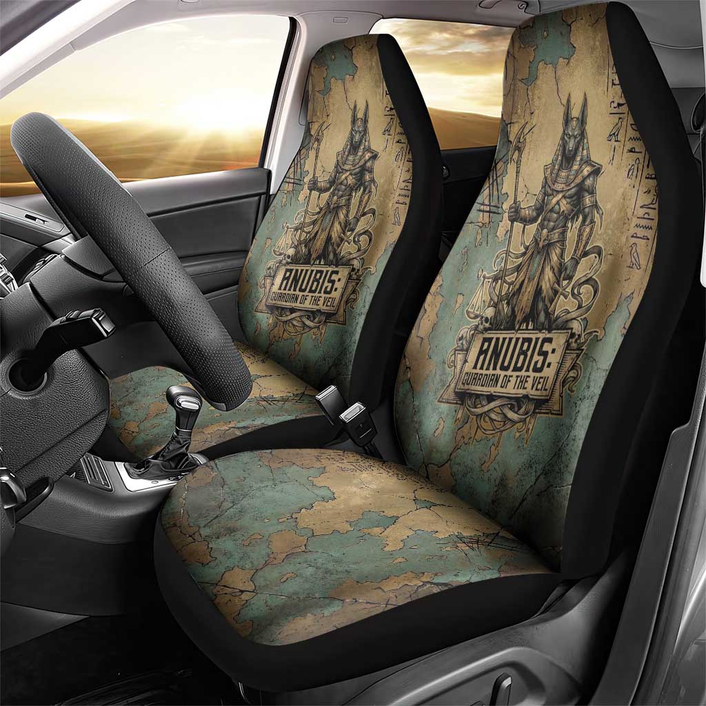 Anubis Car Seat Cover Ancient Egyptian Aged Papyrus, Scales of Justice, and Egyptian Hieroglyph - African Pride