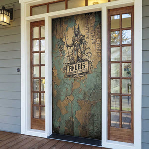 Anubis Door Cover Ancient Egyptian Aged Papyrus, Scales of Justice, and Egyptian Hieroglyph - African Pride