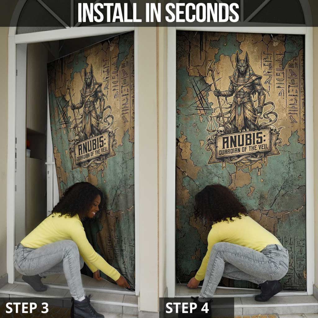 Anubis Door Cover Ancient Egyptian Aged Papyrus, Scales of Justice, and Egyptian Hieroglyph - African Pride